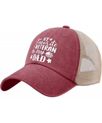 My Favorite Veteran is My dads on a White Background with Stars Trucker hat Camping hat AllBlack Gifts for Mom Golf Wine Red0...