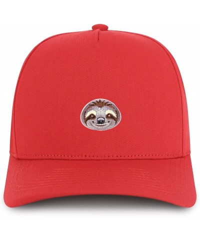 Sloth Embroidered Patch Structured 5 Panel Pro Style Baseball Cap Red $11.50 Baseball Caps