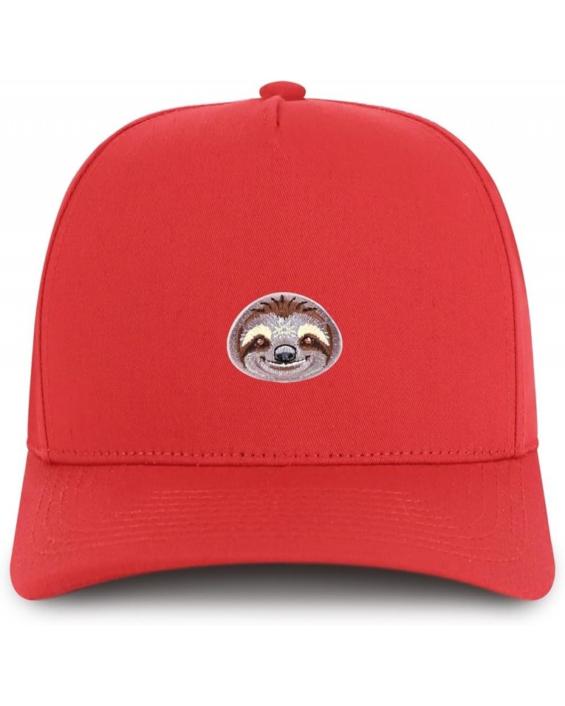 Sloth Embroidered Patch Structured 5 Panel Pro Style Baseball Cap Red $11.50 Baseball Caps