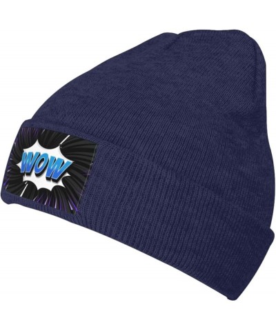 Wow Beanie Hat for Men Women Hats Skull Cap Warm Cozy Knitted Caps Navy Blue $12.86 Skullies & Beanies