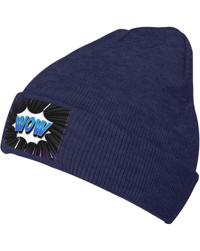 Wow Beanie Hat for Men Women Hats Skull Cap Warm Cozy Knitted Caps Navy Blue $12.86 Skullies & Beanies