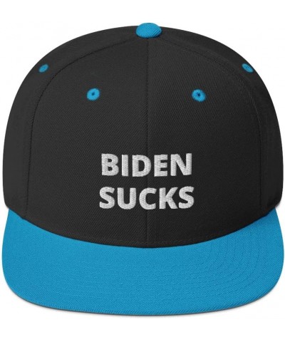 Biden Sucks Funny Republican Flatbrim Flat Brim Snapback Hat Cap Black/ Teal $20.33 Baseball Caps