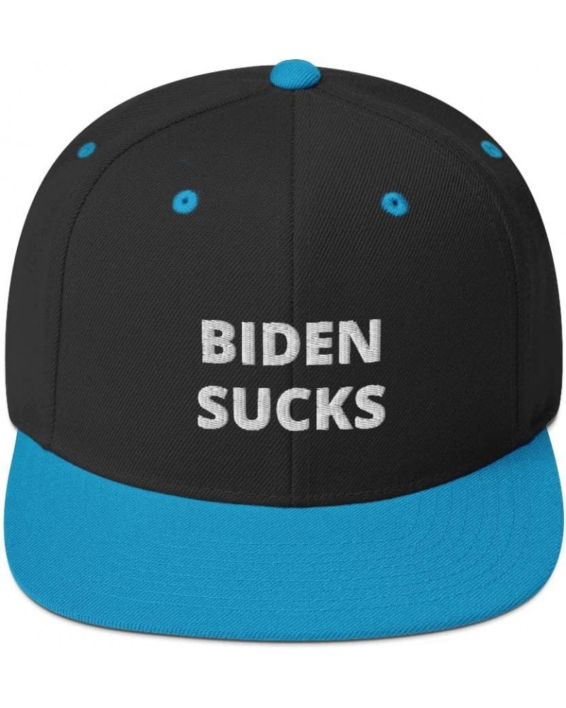 Biden Sucks Funny Republican Flatbrim Flat Brim Snapback Hat Cap Black/ Teal $20.33 Baseball Caps