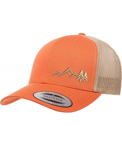 Embroidered Outdoors Mountain Trucker Snapback Cap Mesh Back Men and Women Rustic Orange/Khaki $15.09 Baseball Caps