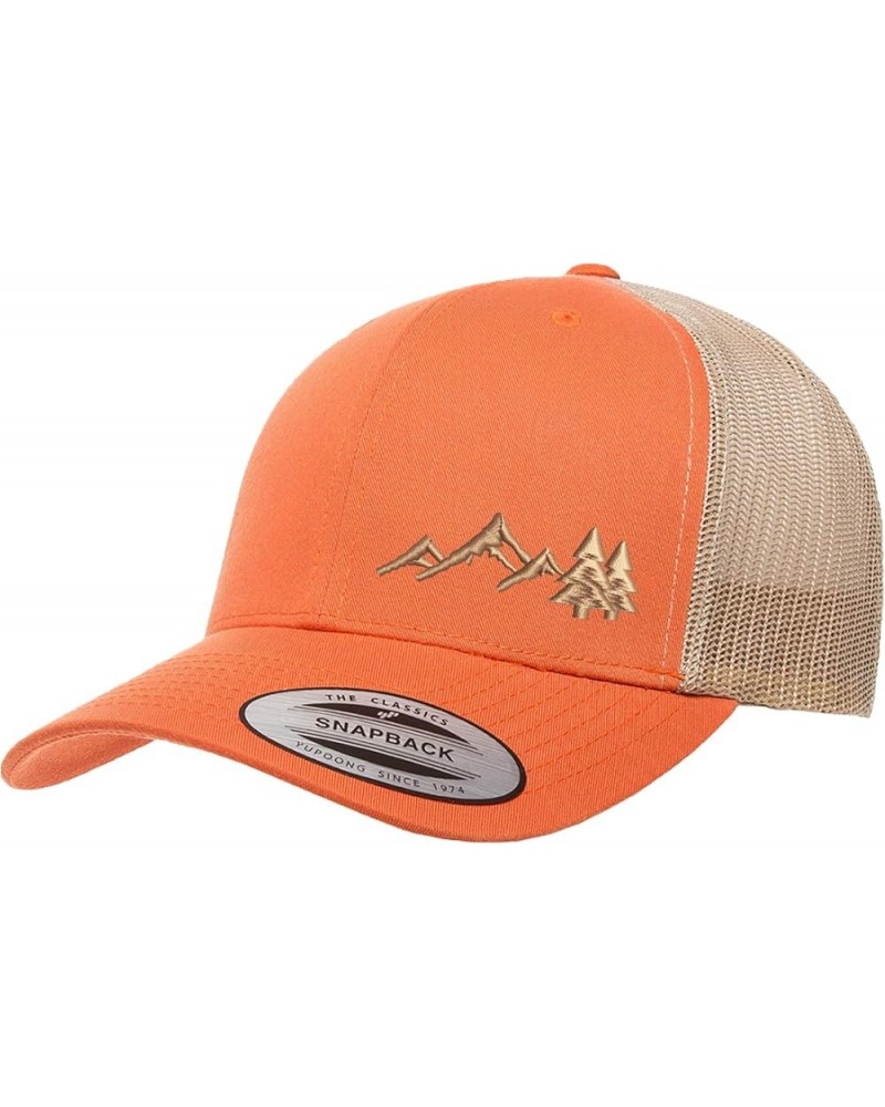 Embroidered Outdoors Mountain Trucker Snapback Cap Mesh Back Men and Women Rustic Orange/Khaki $15.09 Baseball Caps