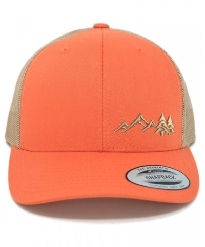 Embroidered Outdoors Mountain Trucker Snapback Cap Mesh Back Men and Women Rustic Orange/Khaki $15.09 Baseball Caps