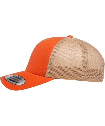 Embroidered Outdoors Mountain Trucker Snapback Cap Mesh Back Men and Women Rustic Orange/Khaki $15.09 Baseball Caps