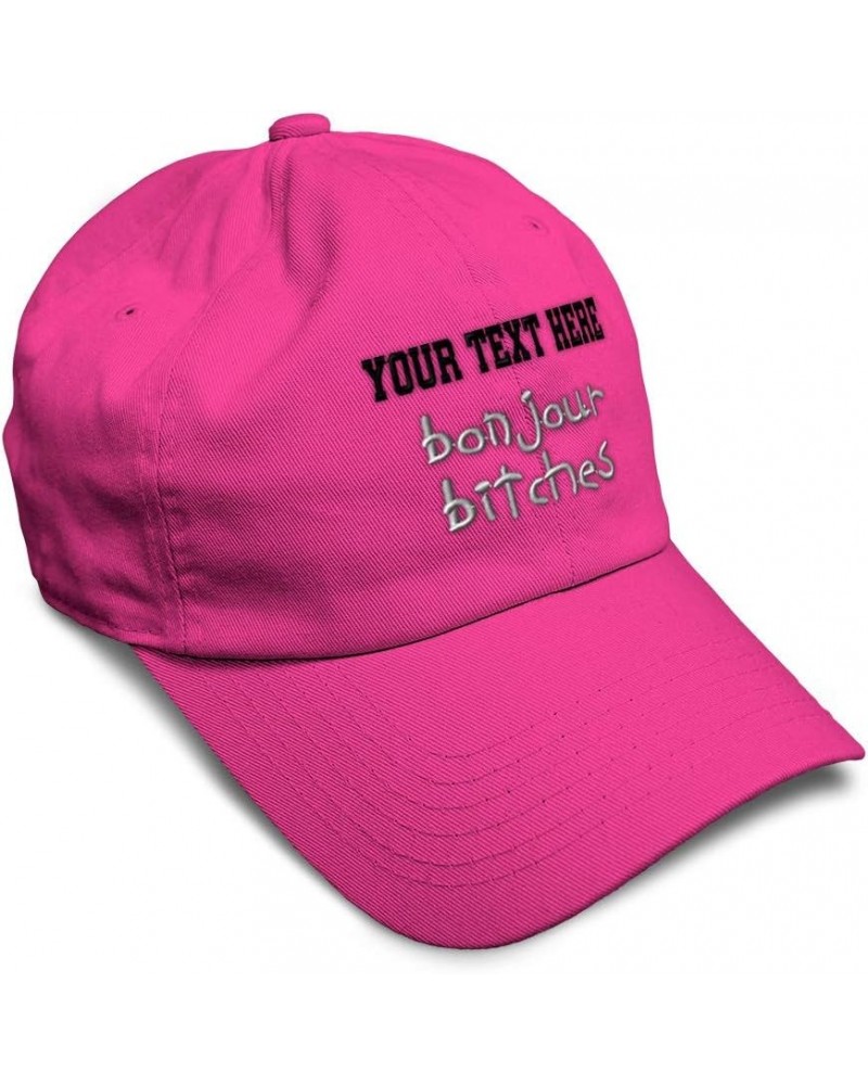 Soft Baseball Cap Bonjour Bitches Embroidery Funny Humor Twill Cotton Dad Hats for Men & Women Hot Pink Personalized Text Her...