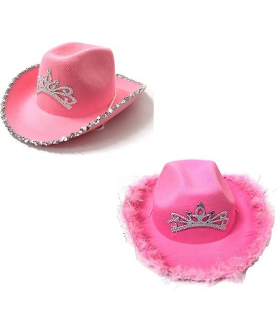 Cowboy Hat for Women Felt Feather Trim Cowgirl Hat Shiny Crown Decoration Costume Accessories Dress up Party 2pcs-a1+b1 $10.1...