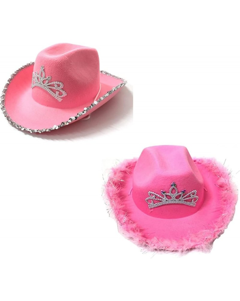 Cowboy Hat for Women Felt Feather Trim Cowgirl Hat Shiny Crown Decoration Costume Accessories Dress up Party 2pcs-a1+b1 $10.1...