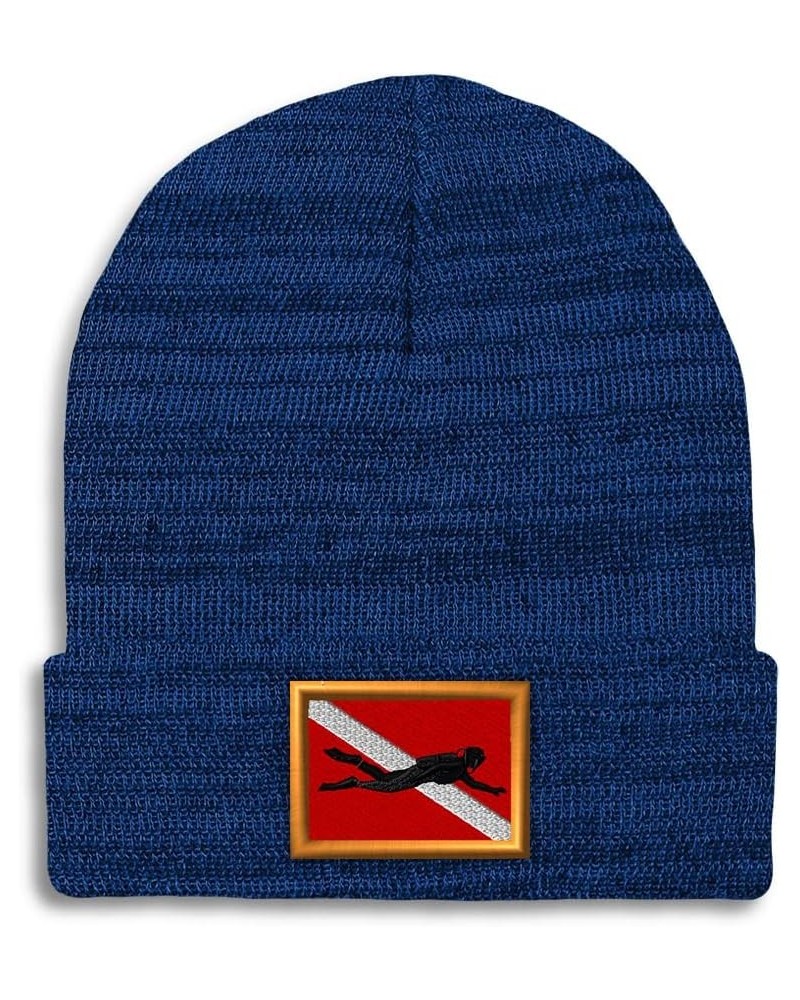 Beanies for Men Dive Flag with Diver Embroidery Diving Winter Hats for Women Acrylic Skull Cap 1 Size Heather Royal Blue Desi...