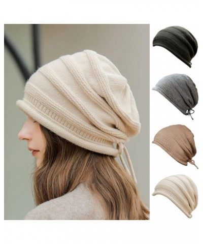 Unisex Winter Fashion Windproof Warm Drawcord Solid Color Crimp Knitted Cap Pile Cap Warm Fuzzy Lined Skul $10.48 Skullies & ...