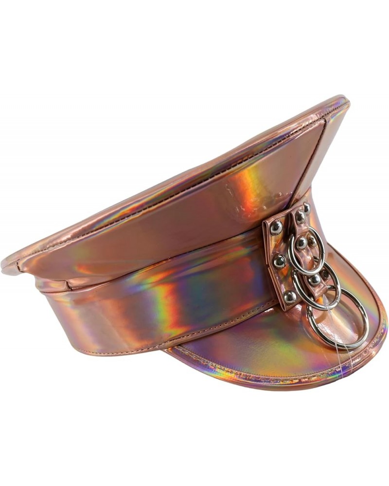 Shiny Police-Style Peaked Cap with Rings Rose Gold $18.54 Baseball Caps