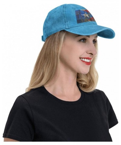 Puerto Rico Wallpaper Flag Print Washed Cowboy Baseball Cap for Adults Adjustable Caps Fashion Cap A Sun Hat Blue $10.09 Base...