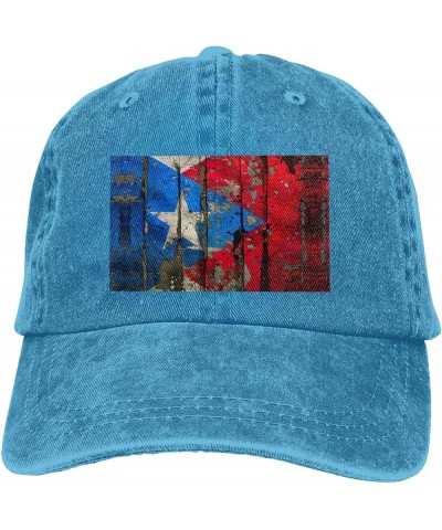 Puerto Rico Wallpaper Flag Print Washed Cowboy Baseball Cap for Adults Adjustable Caps Fashion Cap A Sun Hat Blue $10.09 Base...