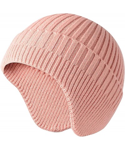 Winter Earflap Beani Winter Earflap Knitted Cap Men Warm Womens for Women Hat Knit Baseball Caps Pink $10.01 Skullies & Beanies