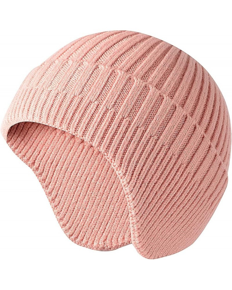 Winter Earflap Beani Winter Earflap Knitted Cap Men Warm Womens for Women Hat Knit Baseball Caps Pink $10.01 Skullies & Beanies