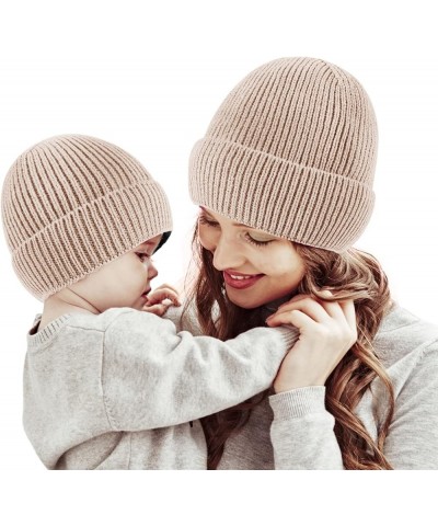 Autumn and Winter Solid Color Adult Knitted Parent Child Hat Warm Woollike Knitted Hat French Flag Hat Khaki-a $11.89 Skullie...