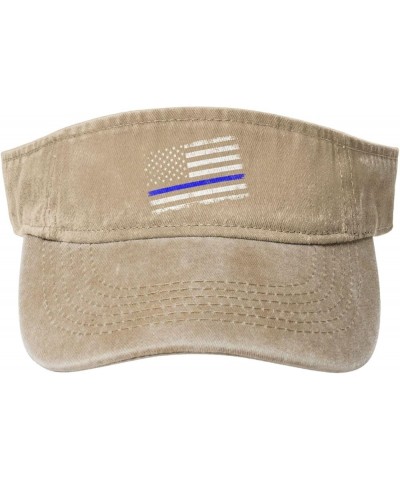 Thin Blue Line with USA Flag Sun Hat Sun Visor Hats for Women Men Baseball Cap Golf Hats Natural $13.73 Visors