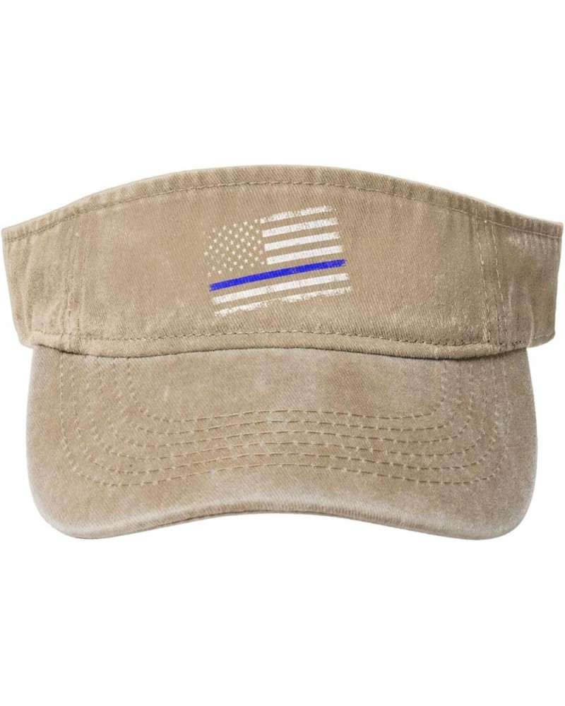 Thin Blue Line with USA Flag Sun Hat Sun Visor Hats for Women Men Baseball Cap Golf Hats Natural $13.73 Visors