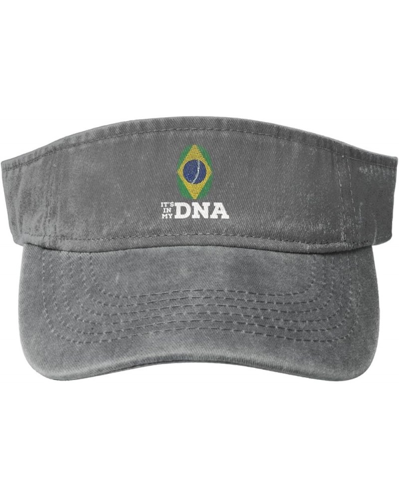 Brazil It's in My DNA Sun Visor Hats for Women Men Adjustable Cotton Sun Hat Golf Cap Gray $10.51 Visors