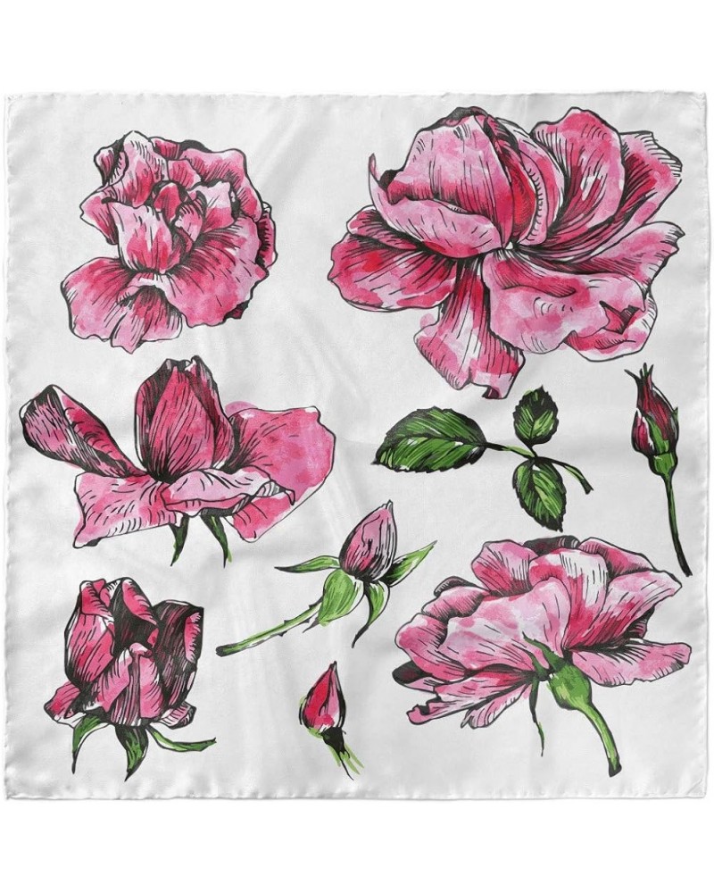 Pink Green Head Scarf, Garden Flowers Rose Buds, Hair Wrap Pale Pink Hot Pink $16.17 Scarves