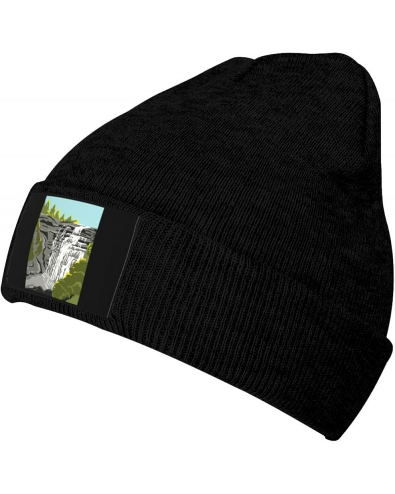 Waterfall Graffiti Beanie Hat for Men Women Knit Skull Cap Warm Hats Black Knitted Caps Black $13.06 Skullies & Beanies