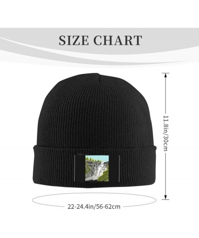 Waterfall Graffiti Beanie Hat for Men Women Knit Skull Cap Warm Hats Black Knitted Caps Black $13.06 Skullies & Beanies