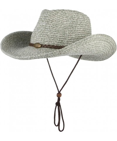 Women Mens Wide Brim Straw Hat Panama Bucket Hat Western Cowboy Sun Hat Lanyard Beach Hat Brown $14.01 Sun Hats