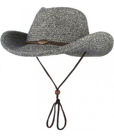 Women Mens Wide Brim Straw Hat Panama Bucket Hat Western Cowboy Sun Hat Lanyard Beach Hat Brown $14.01 Sun Hats