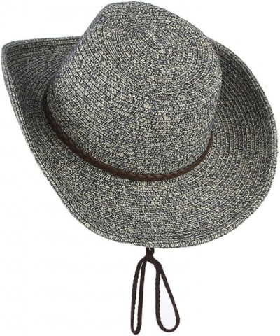 Women Mens Wide Brim Straw Hat Panama Bucket Hat Western Cowboy Sun Hat Lanyard Beach Hat Brown $14.01 Sun Hats