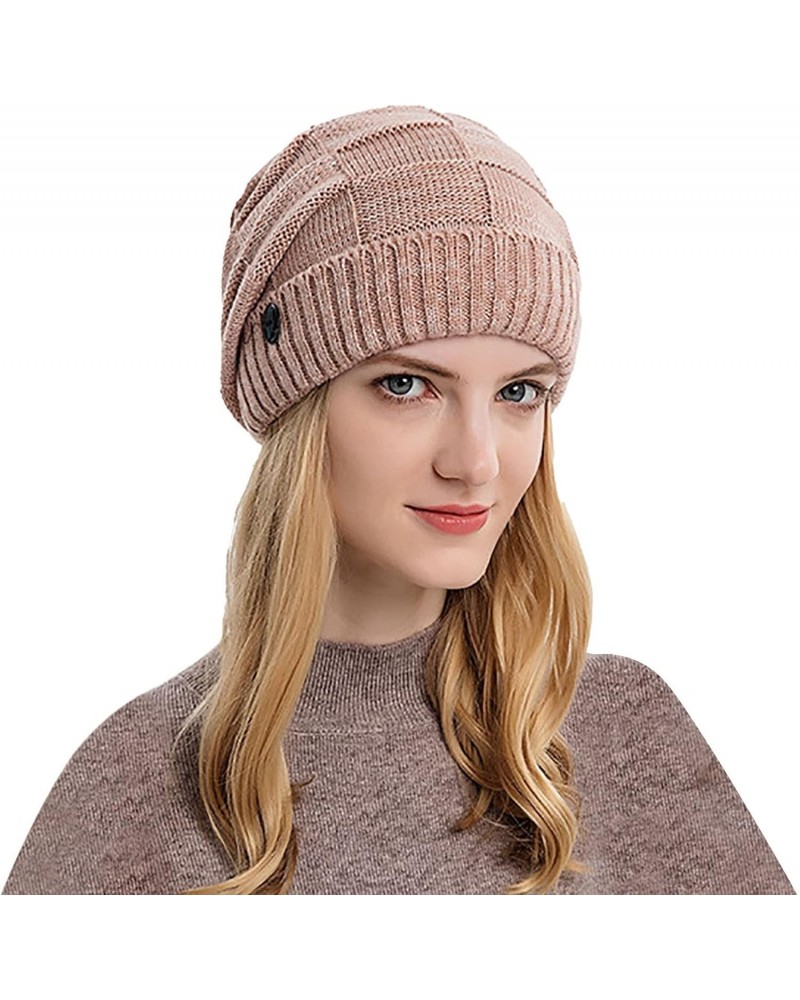 Women Men Fleece Lined Knitted Hat Chunky Soft Windproof Slouchy Buttons Hat Thermal Thick Ski Riding Hat (Pink, One Size) $7...