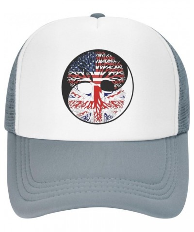 Yin Yang Tree American Britain Flag Men Women Mesh Baseball Cap Gray $16.80 Baseball Caps