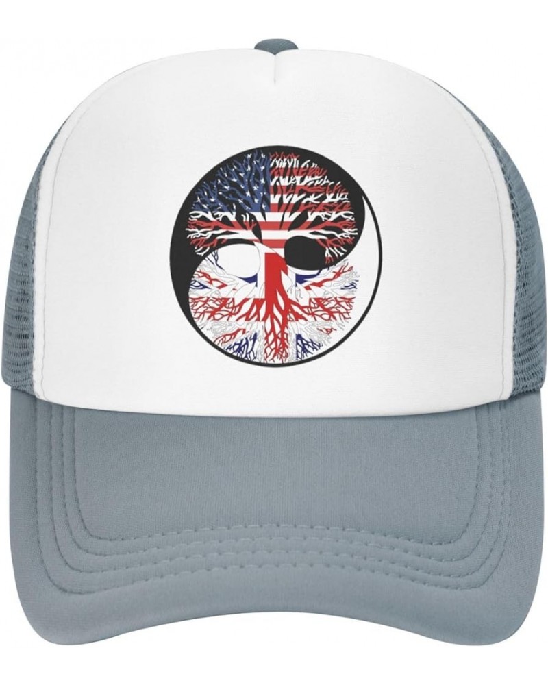 Yin Yang Tree American Britain Flag Men Women Mesh Baseball Cap Gray $16.80 Baseball Caps