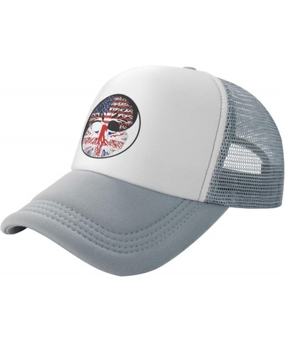 Yin Yang Tree American Britain Flag Men Women Mesh Baseball Cap Gray $16.80 Baseball Caps