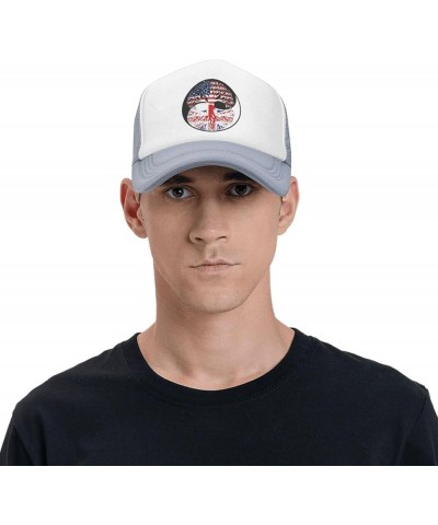 Yin Yang Tree American Britain Flag Men Women Mesh Baseball Cap Gray $16.80 Baseball Caps