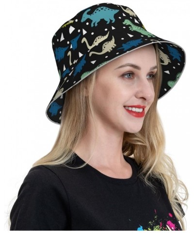 White and Blue Flowers Women's Bucket Hats Unisex Double-Side-Wear Reversible Bucket Hat with Reflective Strips Triangle and ...