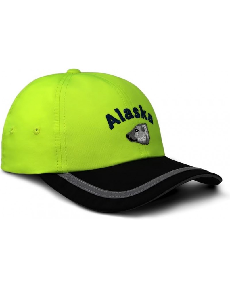 Reflective Running Hat Alaska Polar Bear Polyester Soft Neon Hunting Baseball Cap Neon Yellow Black $14.78 Baseball Caps