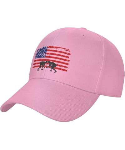 Wrestling American Flag Hat Adult Unisex Adjustable Baseball Cap Hunting Cap for Men Women Pink $14.80 Baseball Caps