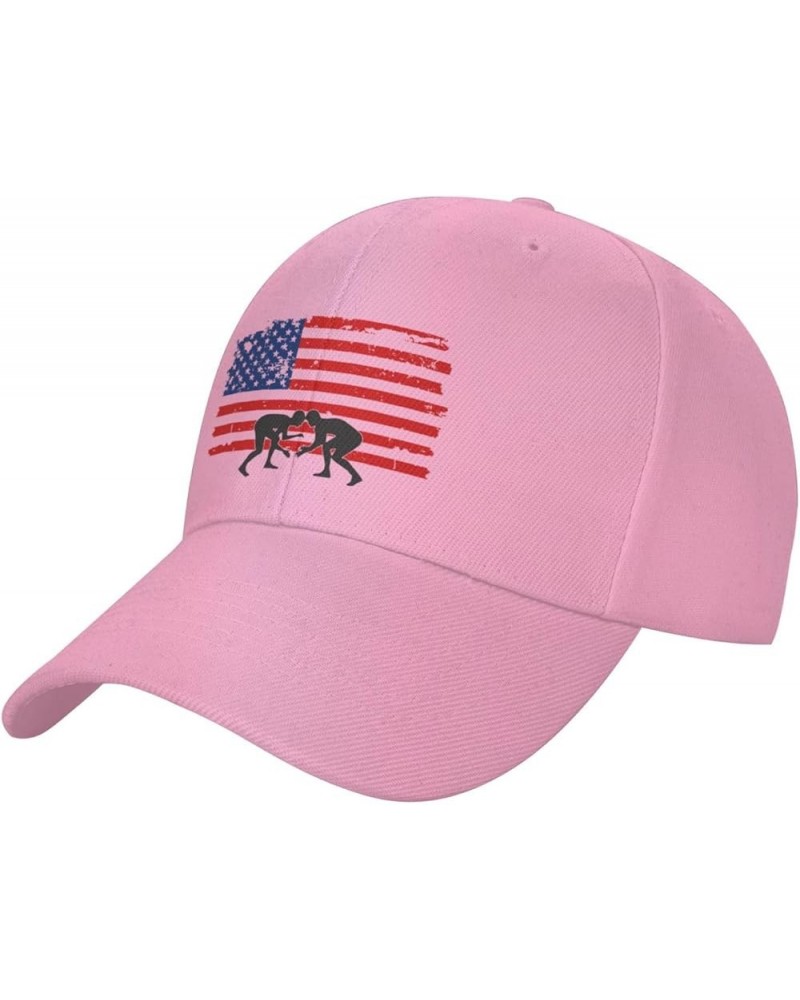 Wrestling American Flag Hat Adult Unisex Adjustable Baseball Cap Hunting Cap for Men Women Pink $14.80 Baseball Caps