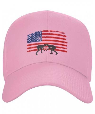 Wrestling American Flag Hat Adult Unisex Adjustable Baseball Cap Hunting Cap for Men Women Pink $14.80 Baseball Caps