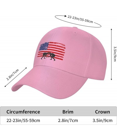 Wrestling American Flag Hat Adult Unisex Adjustable Baseball Cap Hunting Cap for Men Women Pink $14.80 Baseball Caps