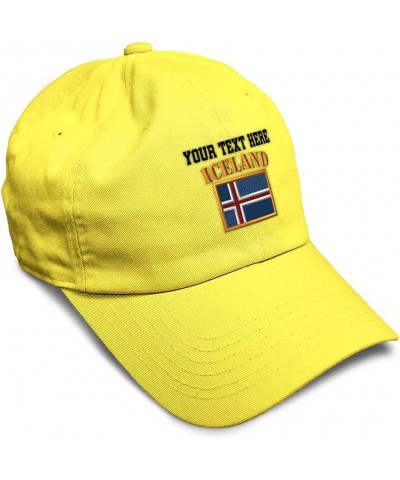 Soft Baseball Cap Iceland Flag Embroidery Flags World Cup Soccer Cotton Embroidered Dad Hats for Men & Women Yellow Personali...