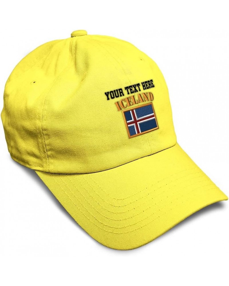 Soft Baseball Cap Iceland Flag Embroidery Flags World Cup Soccer Cotton Embroidered Dad Hats for Men & Women Yellow Personali...