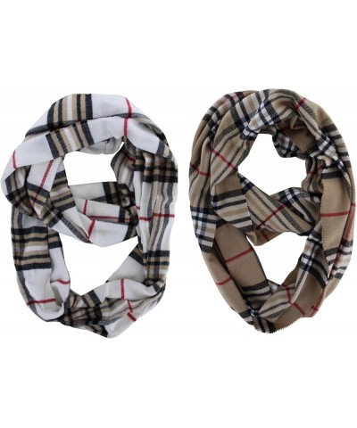 Pack of 2 Pcs Women's Stylish Plaids & Check Cashmere Winter Infinity Cowl Scarf White &Beige $12.74 Scarves