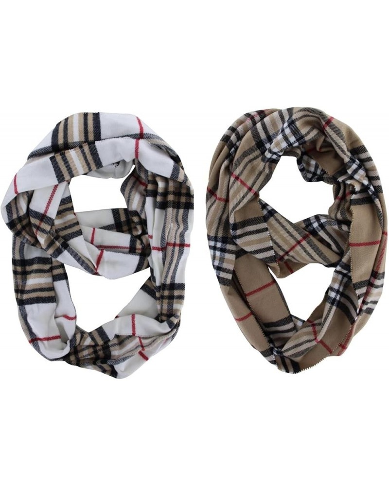 Pack of 2 Pcs Women's Stylish Plaids & Check Cashmere Winter Infinity Cowl Scarf White &Beige $12.74 Scarves