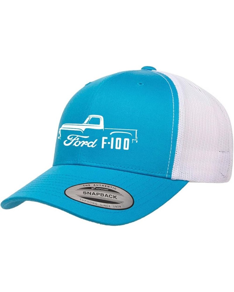 1953-56 Ford F100 Pickup Truck Fully Embroidered Yupoong 6606 Snapback Trucker Fitted Cap Turquoise-white $15.26 Baseball Caps