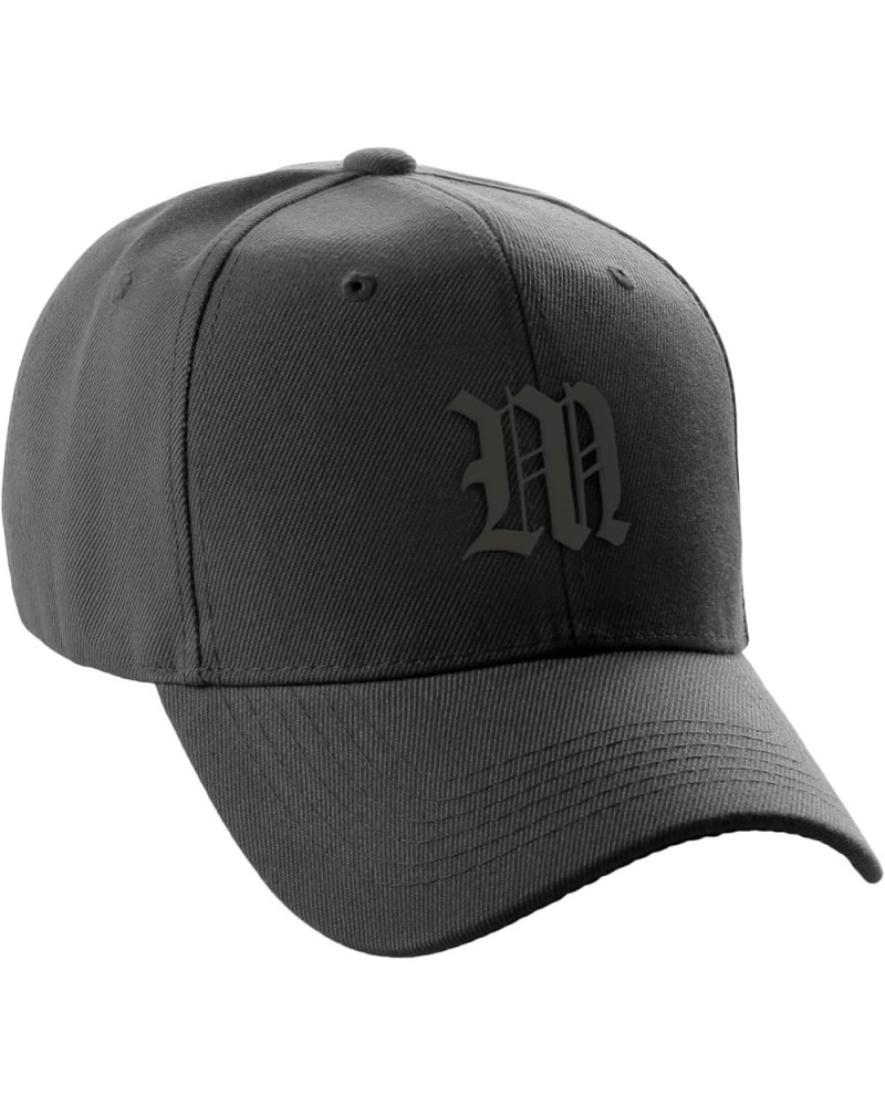 Structured Baseball Hat Cap Curved Visor Black Old English Font Alphabet A to Z Black Letter M $11.49 Baseball Caps