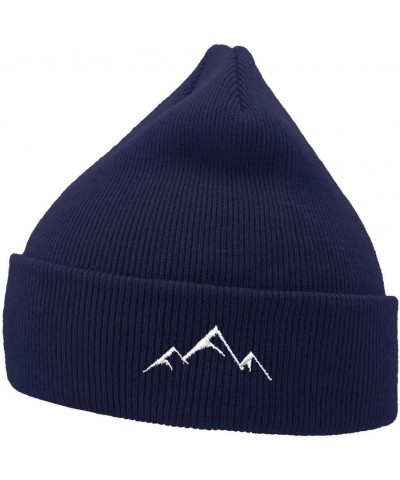 Mens Beanie Knit Hats Mountain Embroidered Unisex Casual Beanies Hats for Winter Navy $14.50 Skullies & Beanies