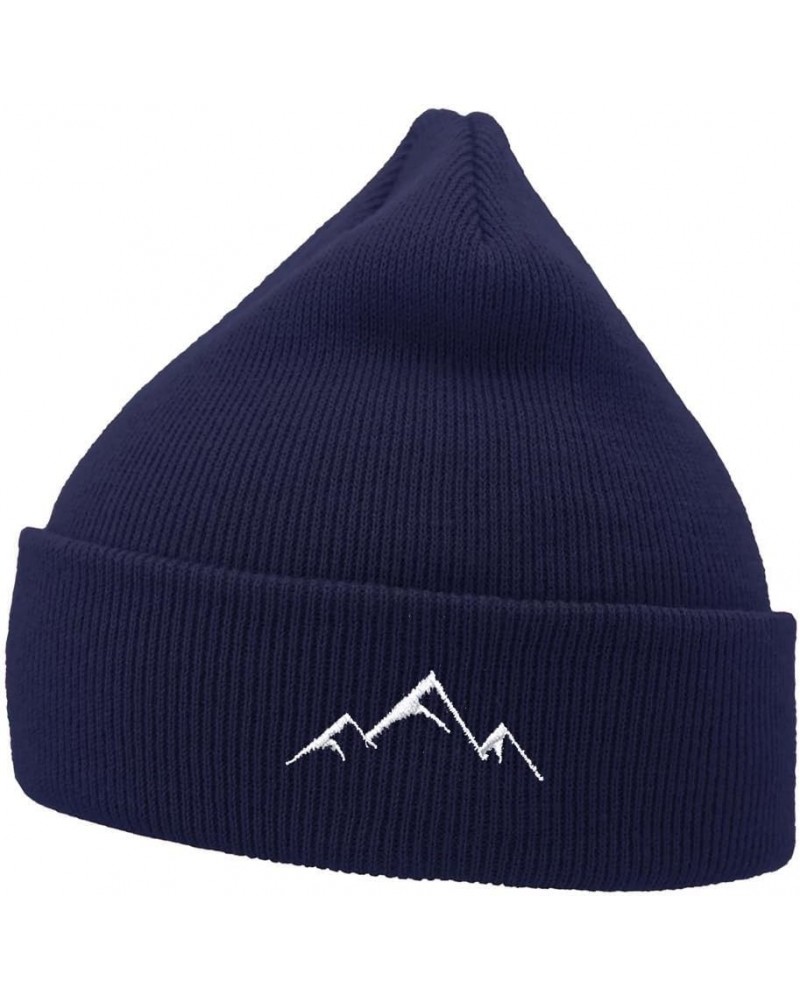 Mens Beanie Knit Hats Mountain Embroidered Unisex Casual Beanies Hats for Winter Navy $14.50 Skullies & Beanies